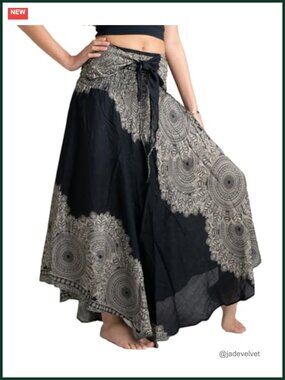 Women Maxi Skirt Boho Hippie Elastic Waist Flowy Full Skirt